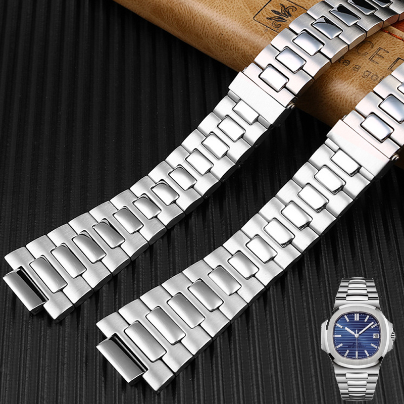 Konvexes silbernes Edelstahl-U – Patek Philippe Watch Nautilus Bewertung und Preis